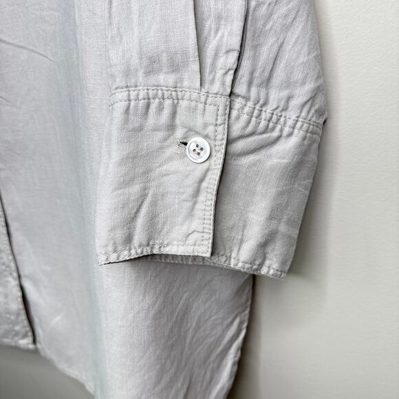 Zara Women's Linen 3/4 Sleeve Tan Button Front Top Collared V-Neck Size Large - Picture 3 of 6